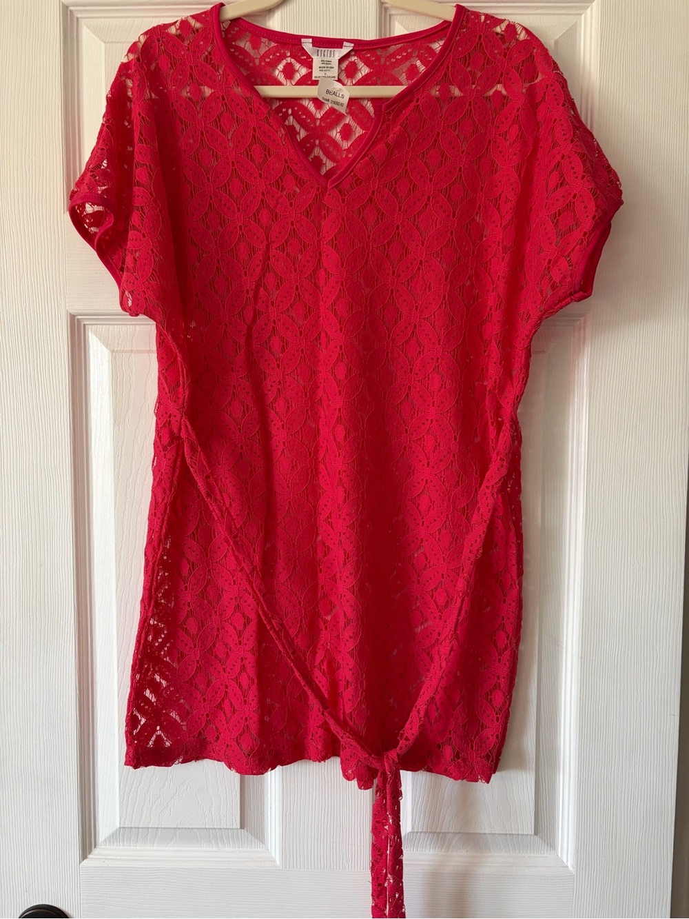 NWT Kaktus Bright Red Lace V-Neck Tie-Front Swim Coverup